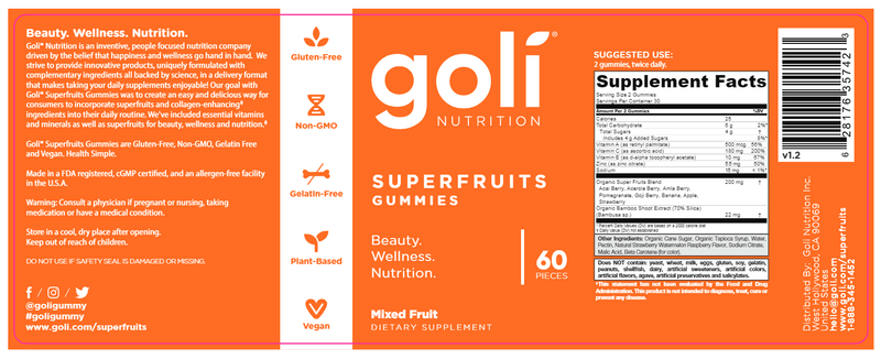 Super Fruits Gummies Goli Nutrition Label