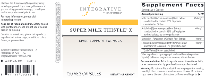 Super Milk Thistle X (Integrative Therapeutics) Label
