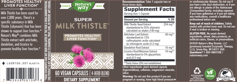 Super Milk Thistle (Nature's Way) 60ct Label