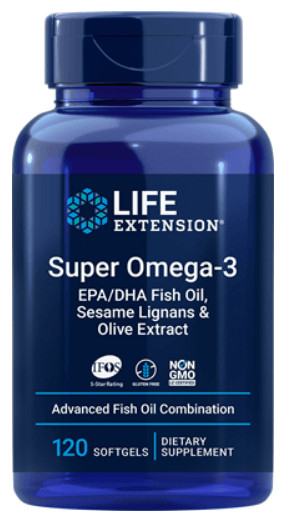 Super Omega-3 EPA/DHA Fish Oil, Sesame Lignans & Olive Extract 120ct (Life Extension) Front
