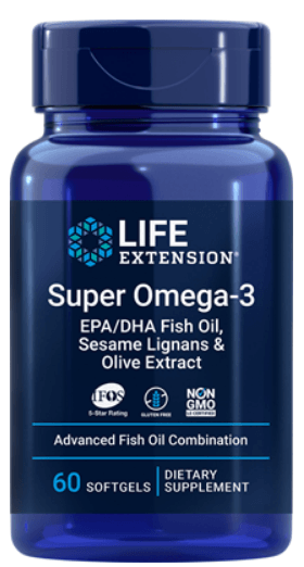 Super Omega-3 EPA/DHA Fish Oil, Sesame Lignans & Olive Extract 60ct (Life Extension) Front