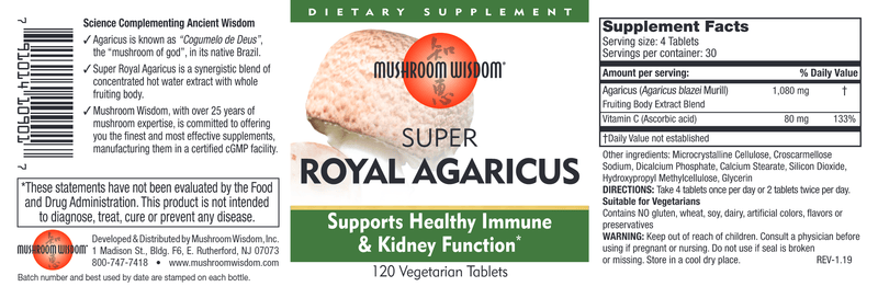 Super Royal Agaricus (Mushroom Wisdom, Inc.) Label