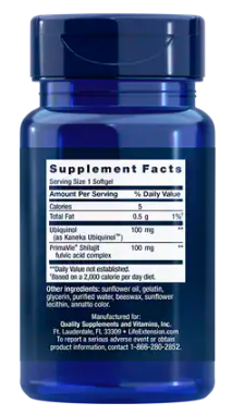 Super Ubiquinol CoQ10 with Enhanced Mitochondrial Support™ 100mg (Life Extension) Back