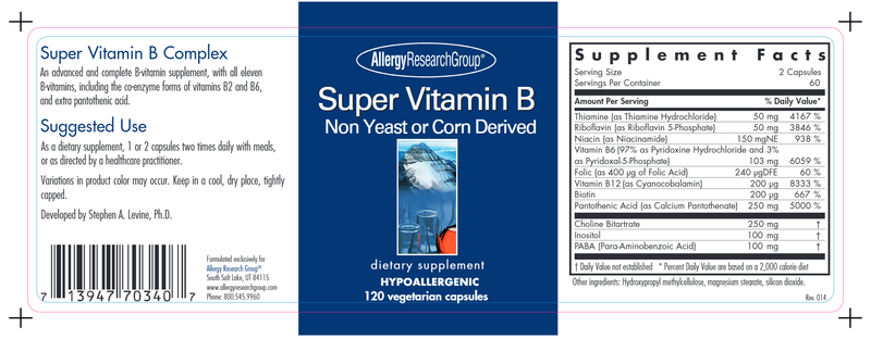 Super Vitamin B (Allergy Research Group) label