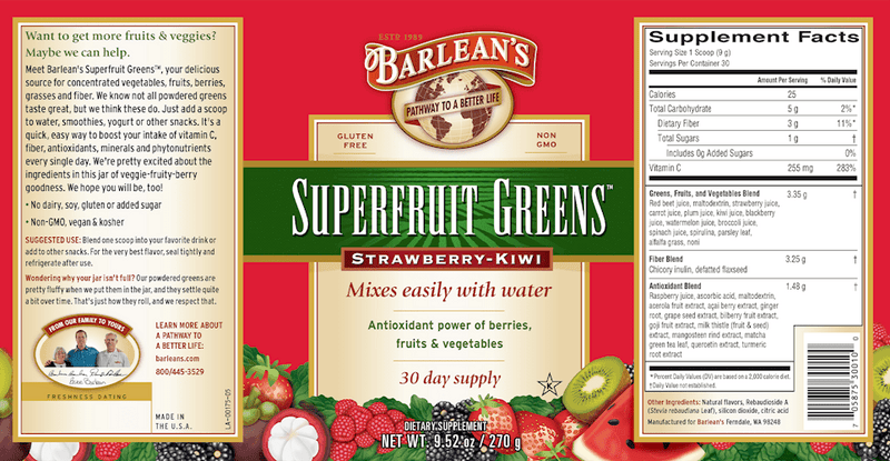 Superfruit Greens Straw-Kiwi (Barlean's Organic Oils) Label