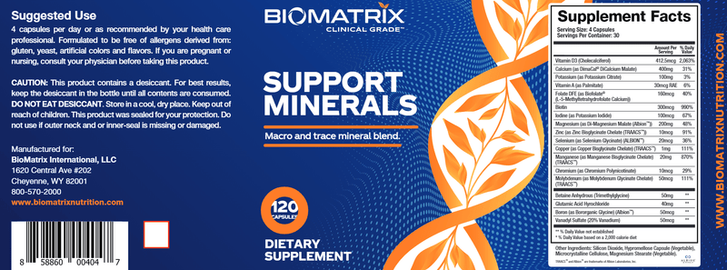 support minerals biomatrix label