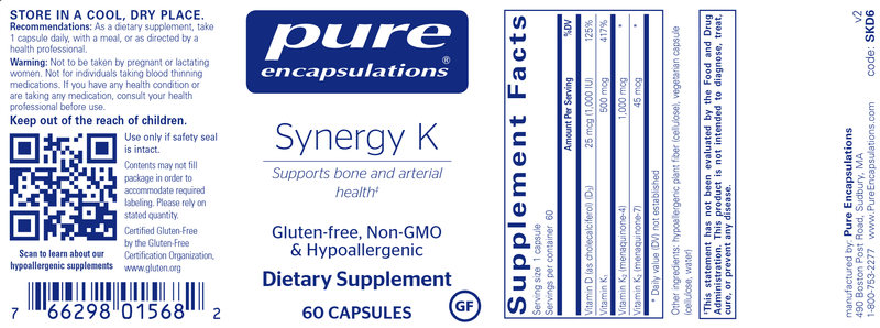 Synergy K 60 caps (Pure Encapsulations) label