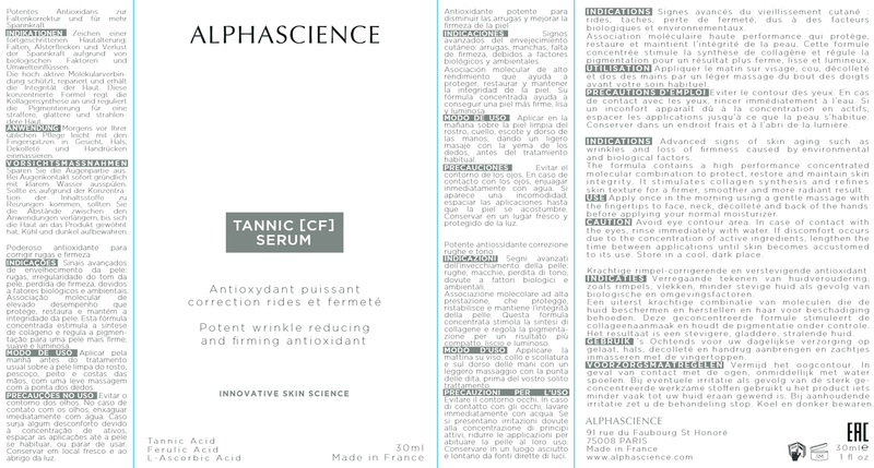 TANNIC CF SERUM (Alphascience) Label