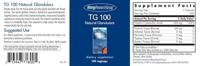 TG 100 (Allergy Research Group) label