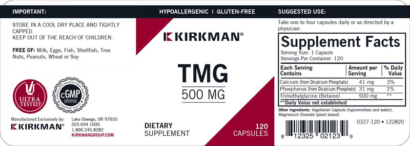 TMG 500 mg (Kirkman Labs) Label