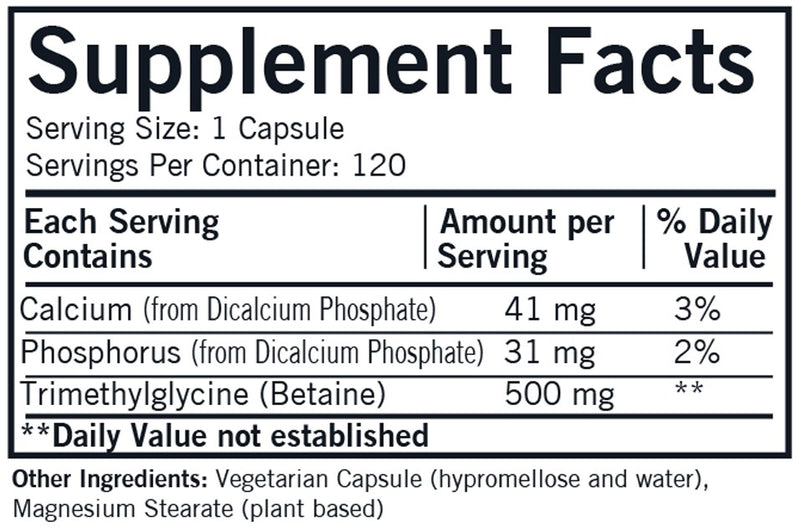 TMG 500 mg (Kirkman Labs) Supplement Facts