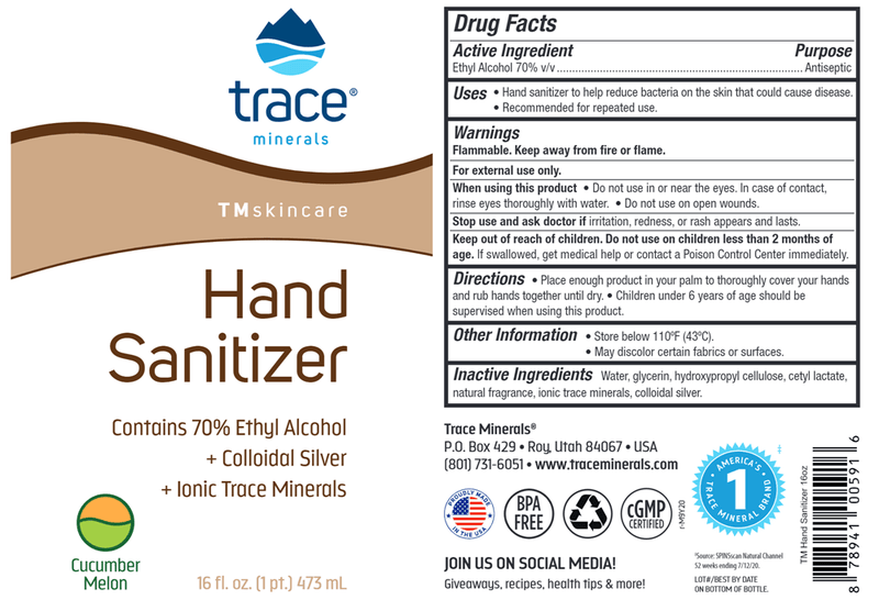 TMSkincare Hand Sanitizer 16oz Trace Minerals Research label