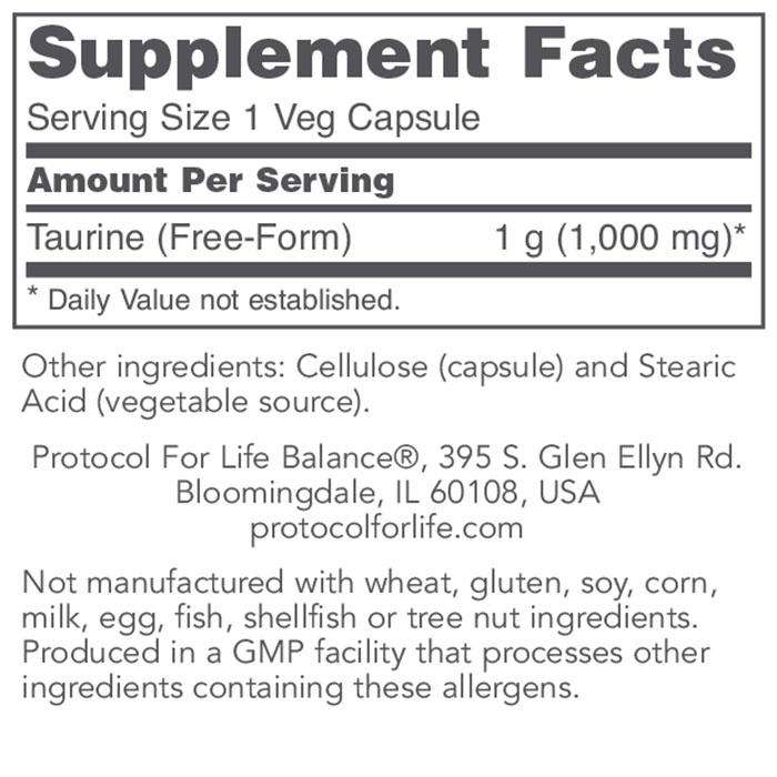 Taurine Extra Strength 1000 mg (Protocol for Life Balance) Supplement Facts