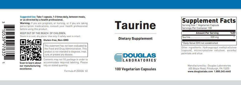 Taurine 500 mg Douglas Labs Label