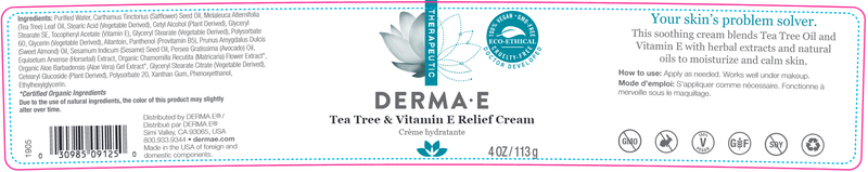 Tea Tree & Vitamin E Cream (DermaE) Label