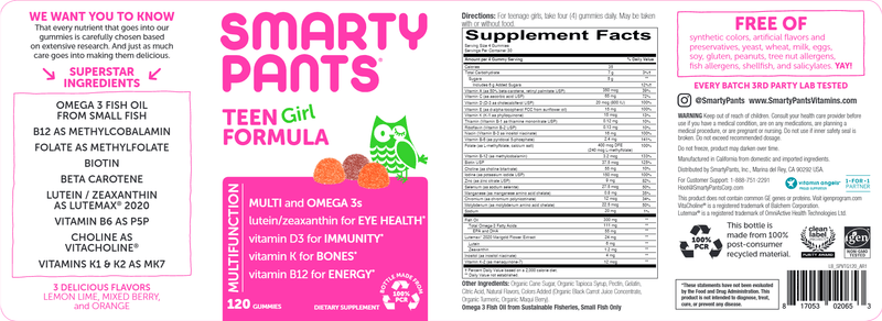 Teen Girl Formula (SmartyPants Vitamins) Label