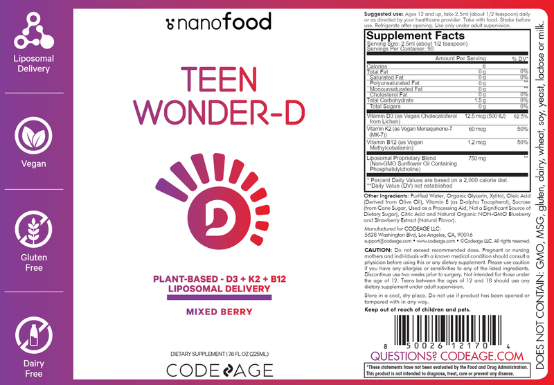 Teen Wonder-D Mixed Berry Codeage label