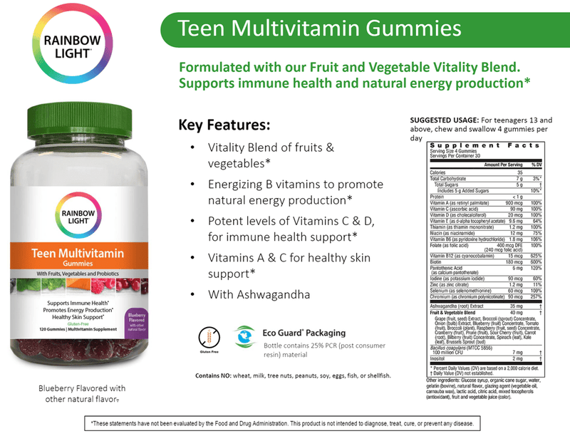 Teens Multivitamin Gummies (Rainbow Light Nutrition) Label