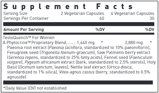 Testo Quench For Women (Douglas Labs) supplement facts