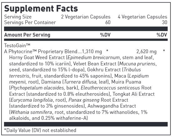 Testogain Rev (Douglas Labs) supplement facts