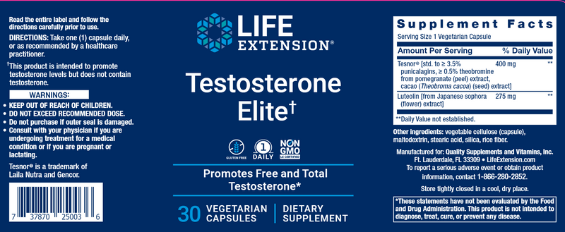 testosterone elite life extension label
