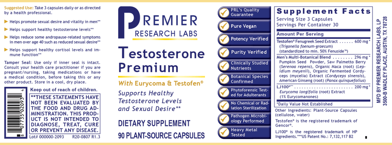 Testosterone Premium Premier (Premier Research Labs) Label