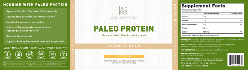 The Myers Way Vanilla Bean Paleo Protein (Amy Myers MD) Label