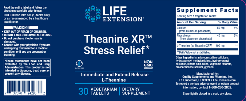 theanine xr stress relief life extension label