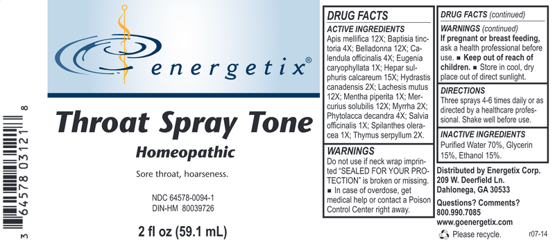 Throat Spray Tone (Energetix) Label