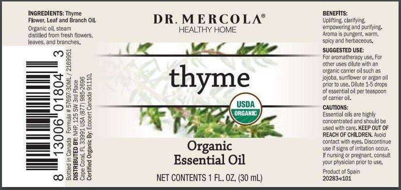 Thyme Oil, Organic (Dr. Mercola) Label