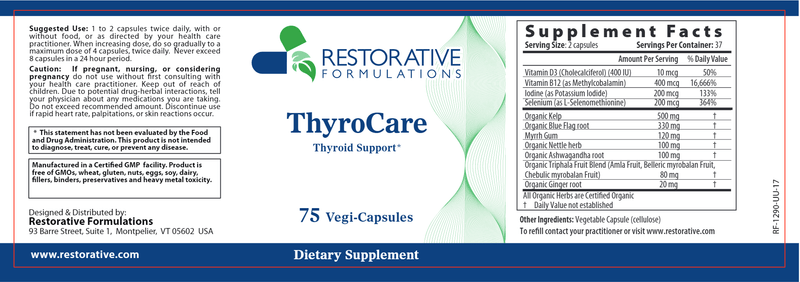 ThyroCare (Restorative Formulations) Label
