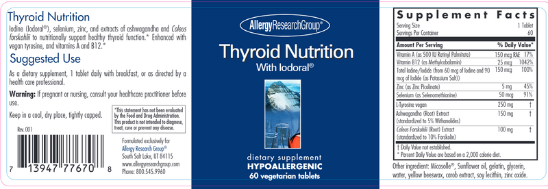 Thyroid Nutrition With Iodoral (Allergy Research Group) Label