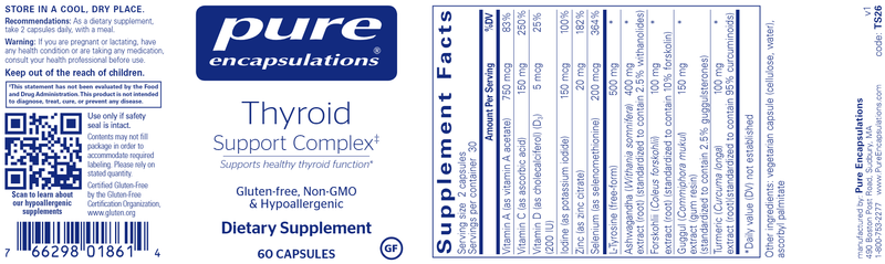 Thyroid Support Complex 60 caps (Pure Encapsulations) label