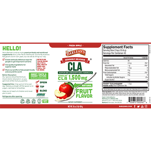 Tonalin CLA Fresh Apple Swirl (Barlean's Organic Oils) Label