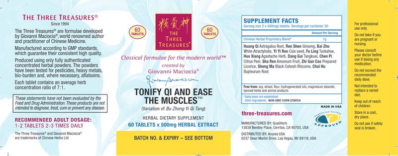 Tonify Qi and Ease the Muscles (Three Treasures) Label