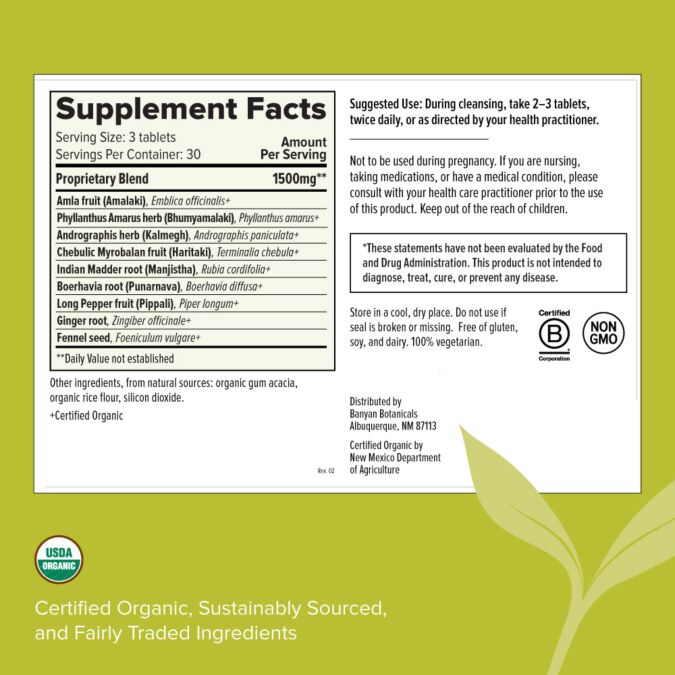 Total Body Cleanse Organic (Banyan Botanicals) Label