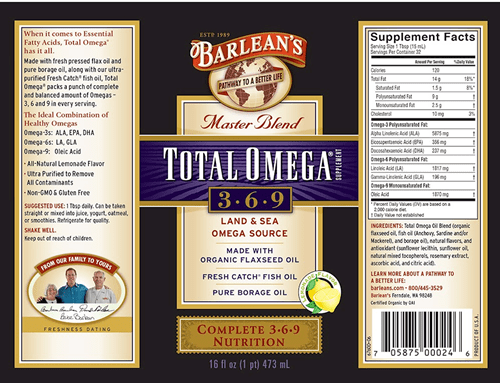 Total Omega 3 6 9 Lemonade (Barlean's Organic Oils) Label