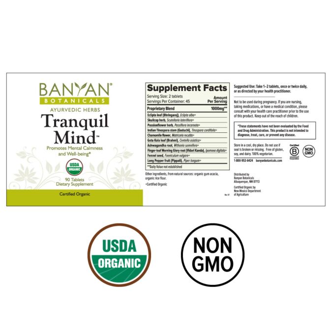 Tranquil Mind (Banyan Botanicals) Label