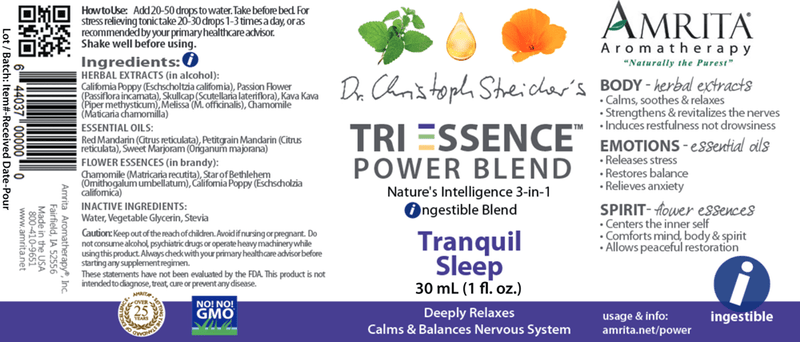 tranquil sleep amrita aromatherapy label