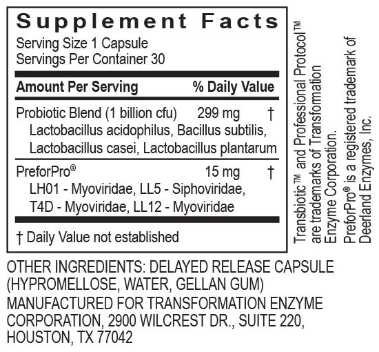 transbiotic transformation enzyme supplement facts