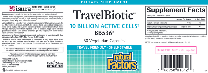 TravelBiotic 10 Billion (Natural Factors) Label