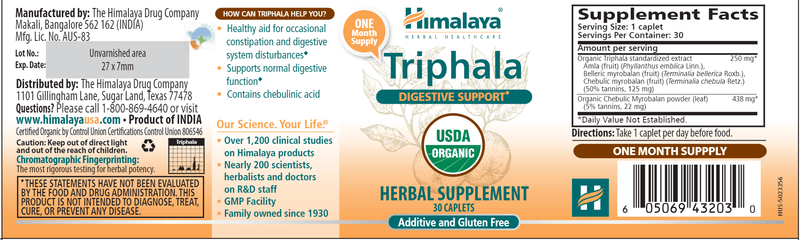 Triphala 30 caplets Himalaya Wellness label
