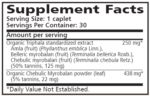 Triphala 30 caplets Himalaya Wellness supplement facts