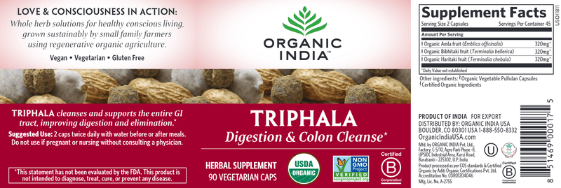 Triphala 90ct (Organic India) Label