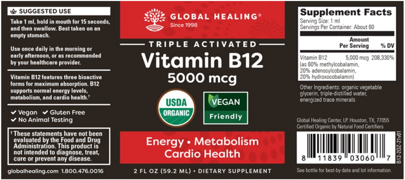 Triple Activated Vitamin B12 2oz (Global Healing) Label