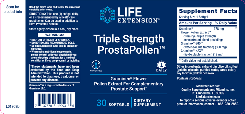 Triple Strength ProstaPollen™ (Life Extension) Label
