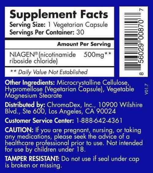 Tru Niagen Pro 500 ChromaDex Label