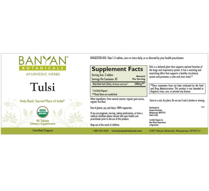 Tulsi Tablets (Banyan Botanicals) Label