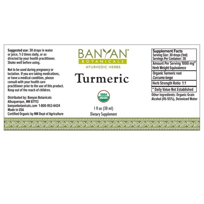 Turmeric Liquid Extract (Banyan Botanicals) Label