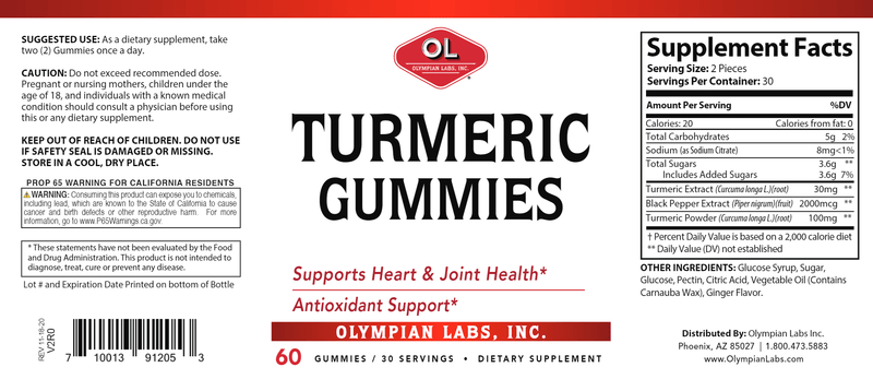 Turmeric Gummies Olympian Labs Label